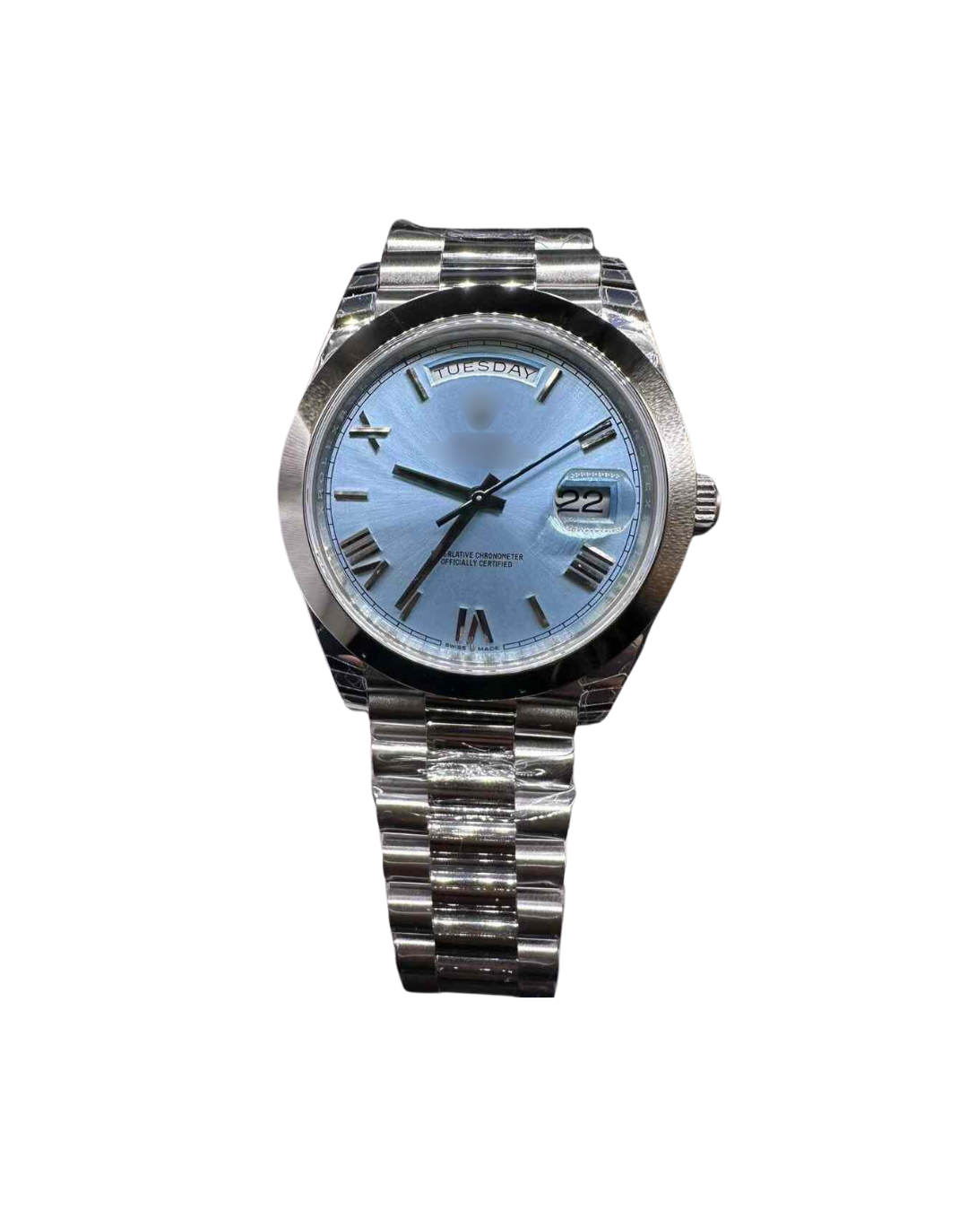 Day-Date 228206 EW Factory – 40mm Steel Case, Ice Blue Roman Dial, 3255 Automatic, President Bracelet