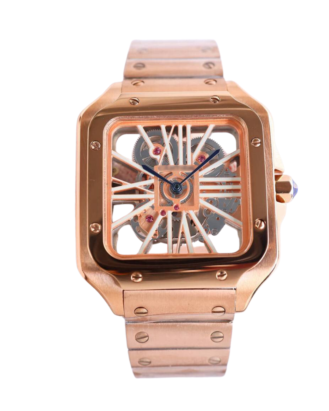 Cartier Santos Full Rose Gold Skeleton Dial Watch – Quartz Movement, Luxury Timepiece